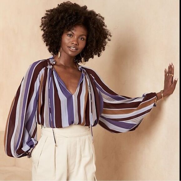 NWT BANANA REPUBLIC Balloon-Sleeve Top Purple Women’s Size Medium Tall - Picture 1 of 8